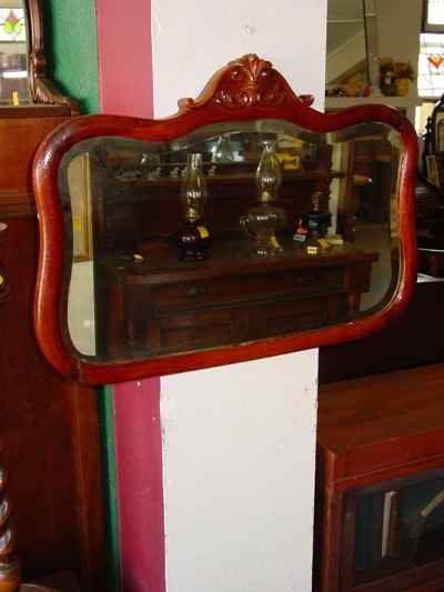 Antique Solid Oak Frame Beveled Mirror