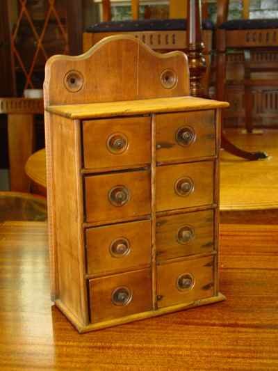 Antique Hanging 8 Drawer Solid Maple Spool Cabinet