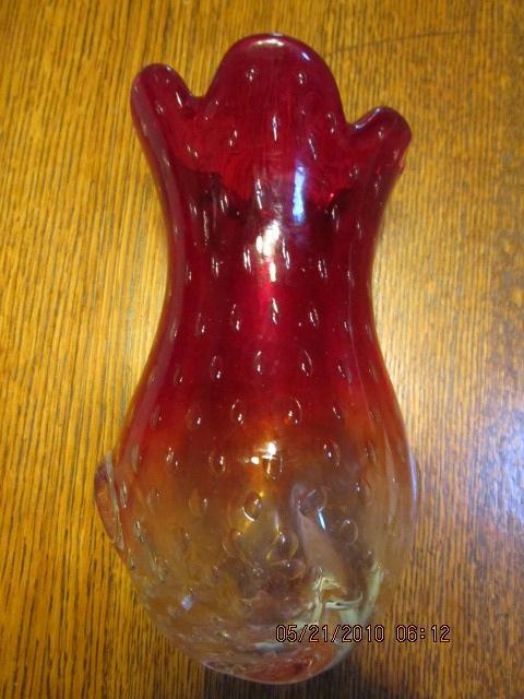 Amberina Bubble Art Glass Vase