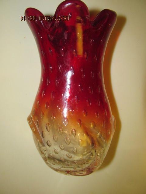 Amberina Bubble Art Glass Vase