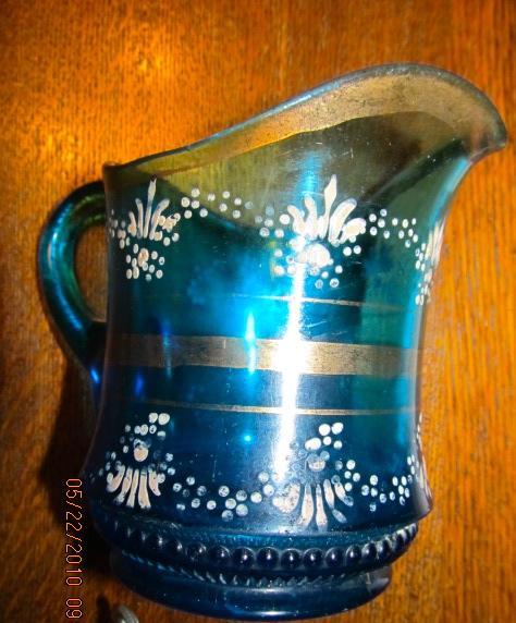 Enameled Pressed Glass Cream Pitcher