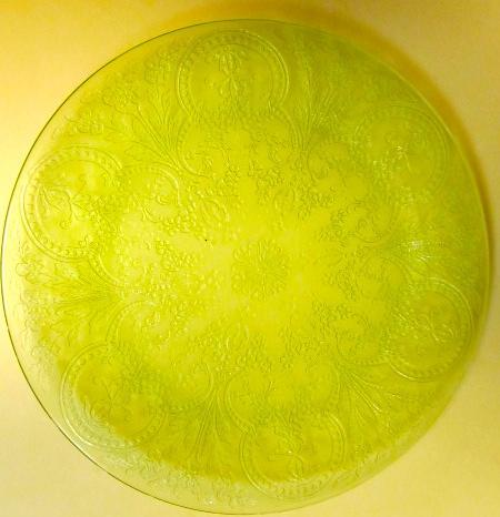 Horseshoe Pattern Depression Green Vaseline Glass