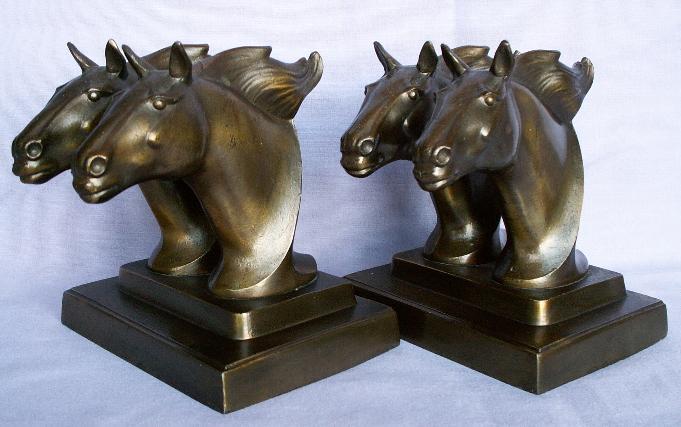 Frankart CHARIOT HORSES Cast Metal Bookends - Metalware