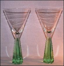 Two Green Stem Martini Glasses