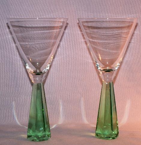 Two Green Stem Martini Glasses