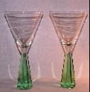 Two Green Stem Martini Glasses