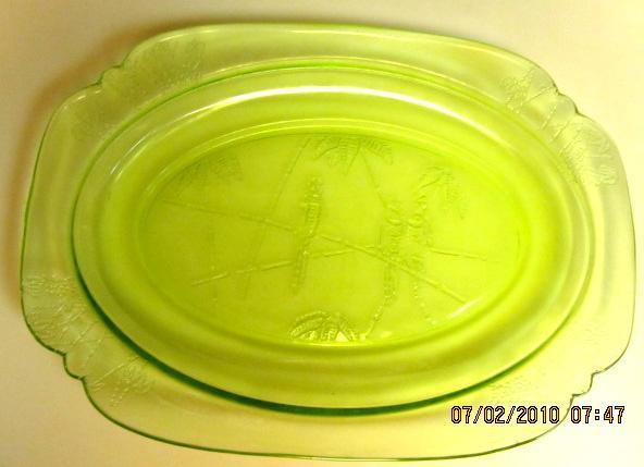 Parrot Depression Glass Platter - Glass