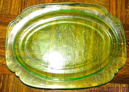Parrot Depression Glass Platter - Glass