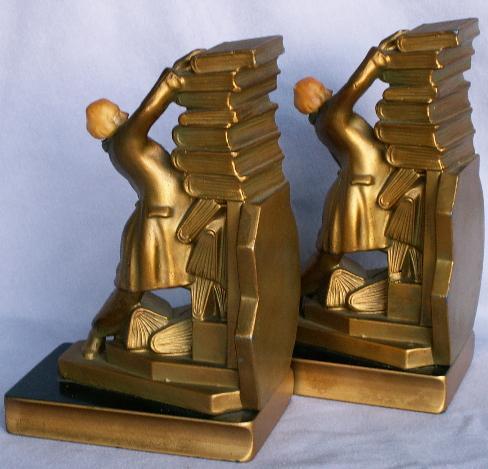 JB Hirsch HOLD THOSE BOOKS Cast Metal w/ Celluloid Head Bookends - Metalware