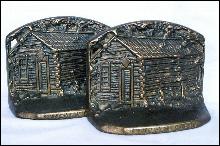 LINCOLN CABIN Cast Iron Bookends- Metalware