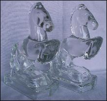 Clear Glass REARING HORSE Bookends