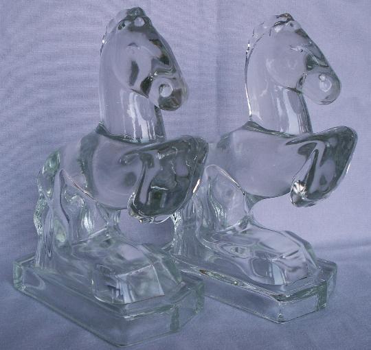 Clear Glass REARING HORSE Bookends