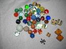 Vintage marbles and dice, one jack
