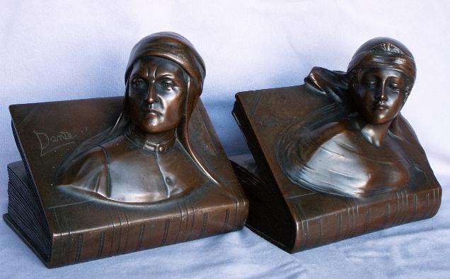 Jennings Brothers DANTE & BEATRICE BOOKS Cast Metal Bookends - Metalware