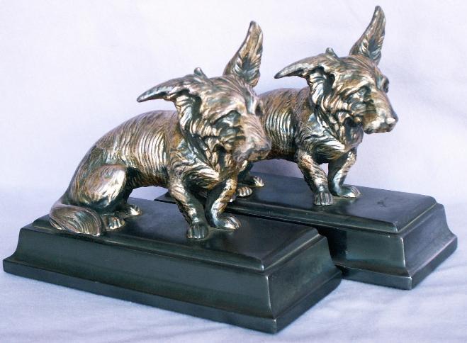 Jennings Brothers SILVER SCOTTIES Cast Metal Bookends - Metalware