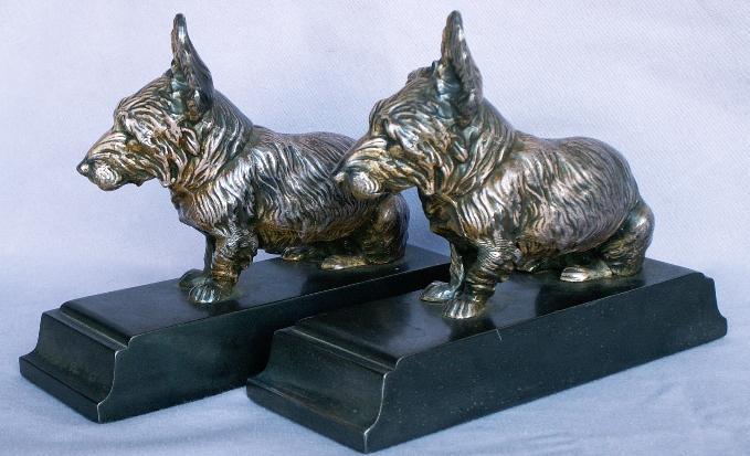 Jennings Brothers SILVER SCOTTIES Cast Metal Bookends - Metalware
