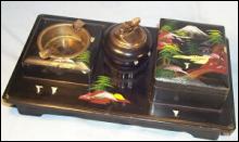 Collectible, Tobacciana, Oriental Smoker's Set and Music Box.