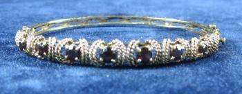 Genuine GARNET 14k Yellow Gold Bangle Bracelet - Antique Gold Jewelry