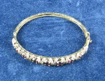 Genuine GARNET 14k Yellow Gold Bangle Bracelet - Antique Gold Jewelry
