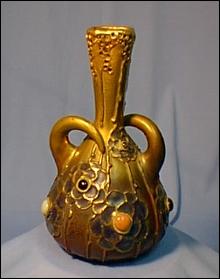 Amphora Jeweled Art Nouveau Porcelain Pottery Vase - Pierced Rim