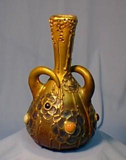 Amphora Jeweled Art Nouveau Porcelain Pottery Vase - Pierced Rim