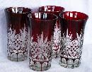 Four Red Flash Brandy Glasses Cut to Clear Design