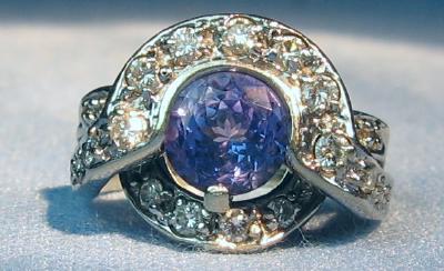 Tanzanite & Diamond Ring 14k White Gold Estate Jewelry