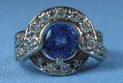 Tanzanite & Diamond Ring 14k White Gold Estate Jewelry