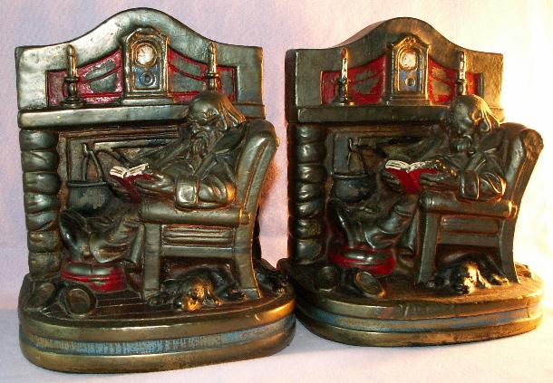 Cast Metal Polychrome FIREPLACE COMFORT Bookends - Metalware