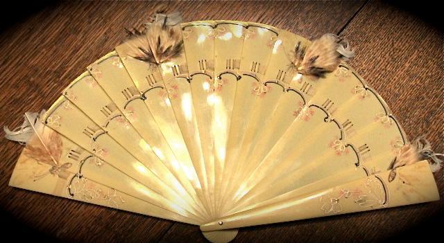 CELLULOID Ivory Hand-painted FAN - plastics
