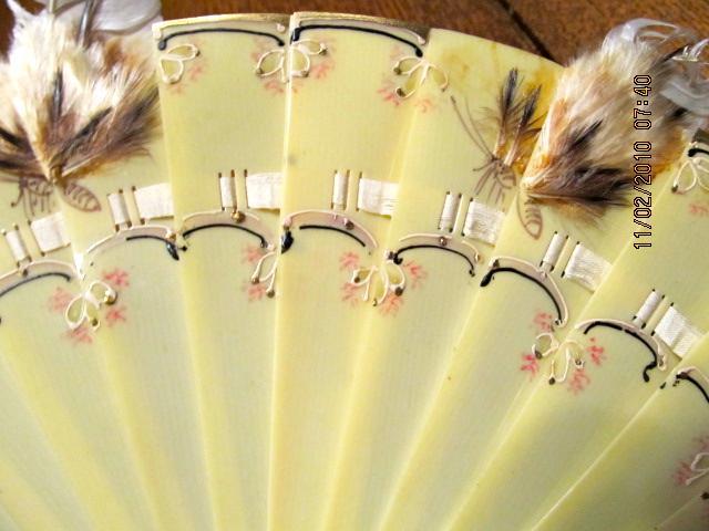 CELLULOID Ivory Hand-painted FAN - plastics