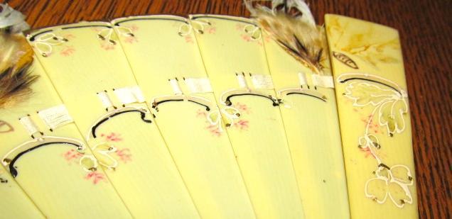 CELLULOID Ivory Hand-painted FAN - plastics