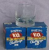 Two SEAGRAM'S V.O. Golden Quarterback Challlenge 1990 Cocktail Glasses in Original Boxes - Sporting