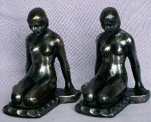 KNEELING NUDE Cast Metal Bookends - Metalware