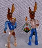 Two Art Glass RABBITS w/ CANES Figurines