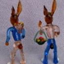 Two Art Glass RABBITS w/ CANES Figurines