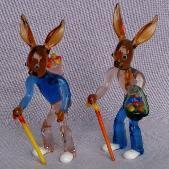 Two Art Glass RABBITS w/ CANES Figurines