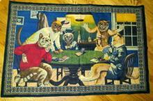 VINTAGE TAPESTRY- CATS PLAYING POLKER
