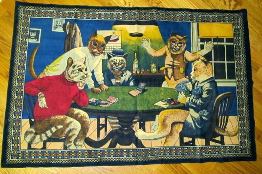 VINTAGE TAPESTRY- CATS PLAYING POLKER
