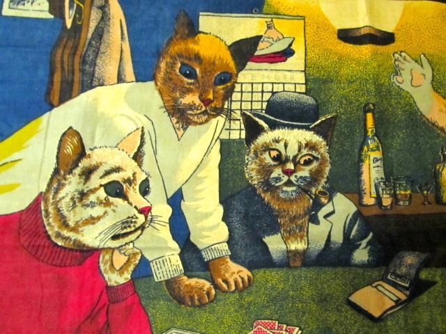 VINTAGE TAPESTRY- CATS PLAYING POLKER