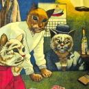 VINTAGE TAPESTRY- CATS PLAYING POLKER
