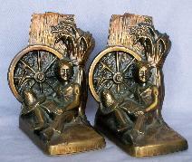 HUCKLEBERRY FINN Cast Metal Bronzed Bookends - Metalware