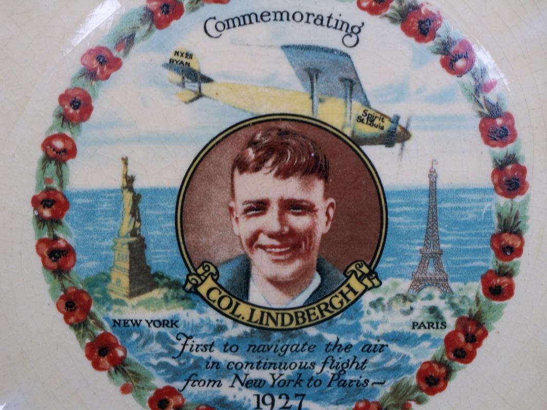 CHARLES LINDBERGH Porcelain Commemorative Plate and Lucky Lindbergh Coin