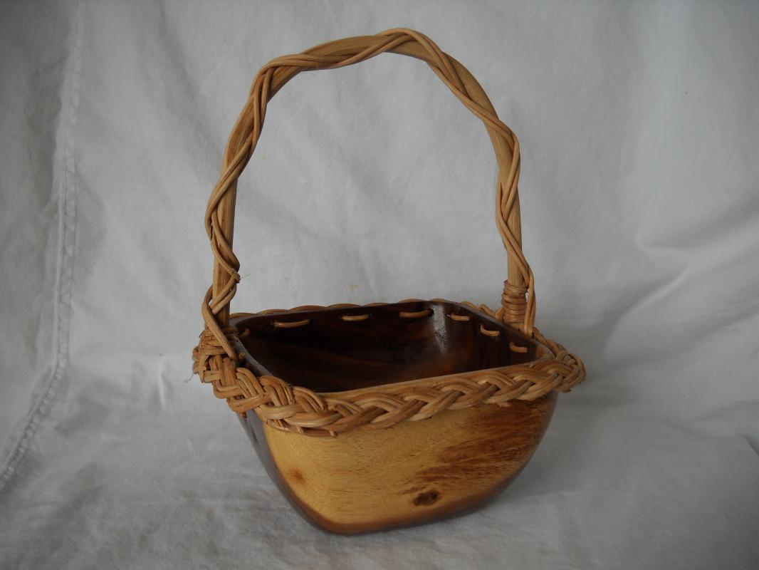 Handcrafted burl wood and vine basket