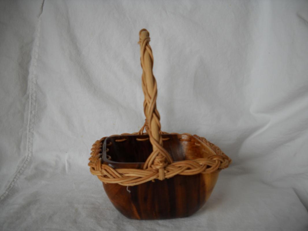 Handcrafted burl wood and vine basket