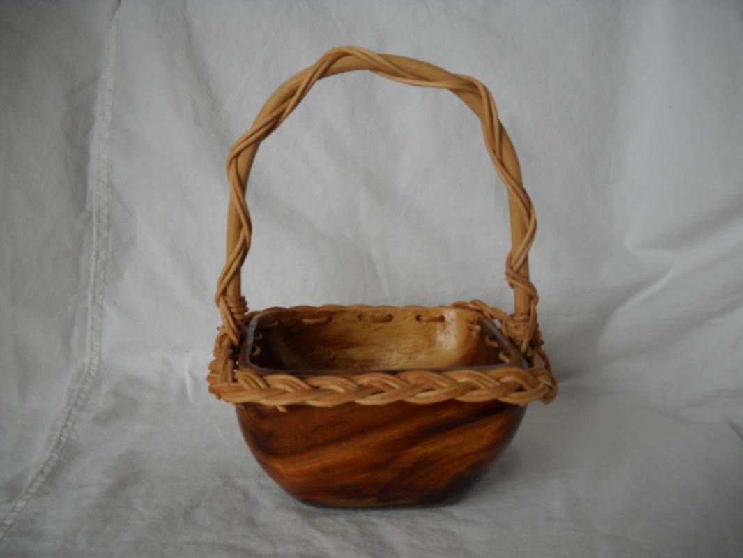 Handcrafted burl wood and vine basket