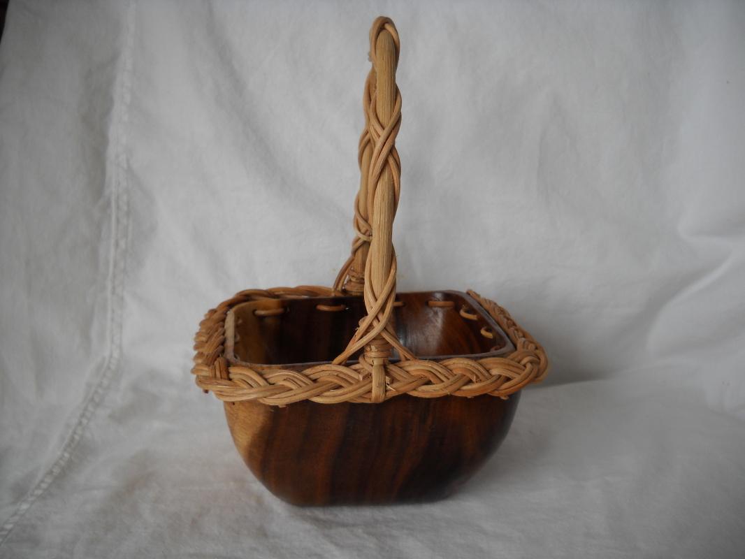 Handcrafted burl wood and vine basket