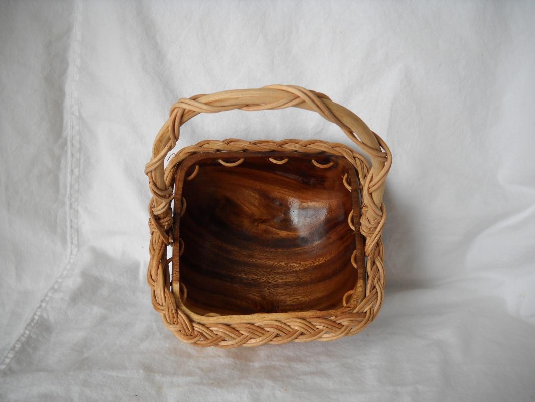 Handcrafted burl wood and vine basket