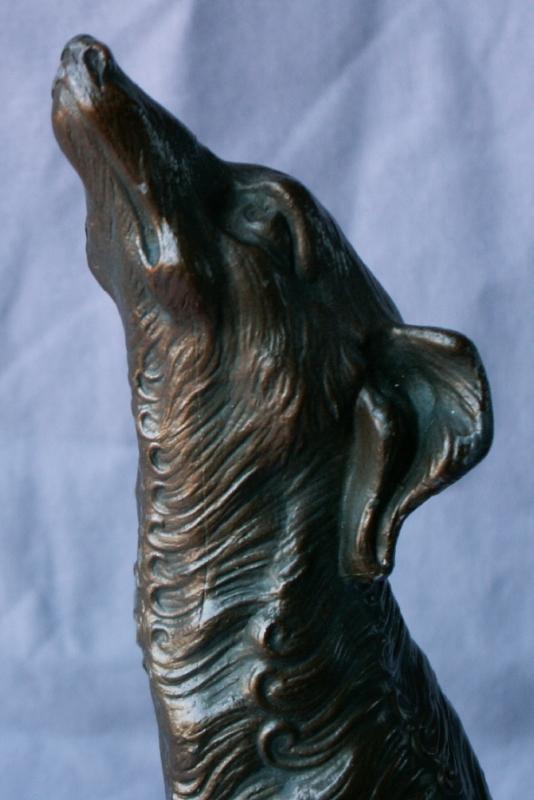 One JB HIRSCH Le Loup Gray Metal on Polished Stone Base Bookend - Metalware