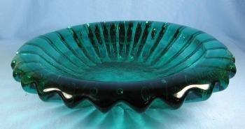 1950's Italian Glass Bowl - Retro Teal Green Color